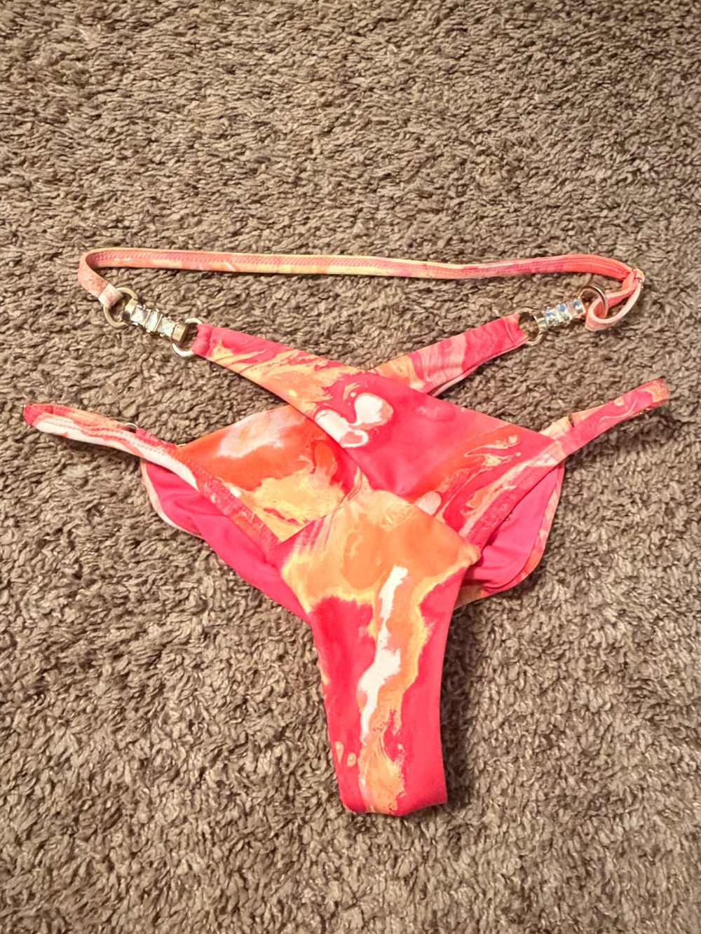Marbled Pink Orange Triangle Bikini Set - Picture 5 of 10